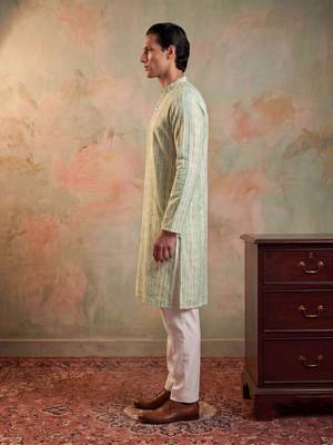 Mens multi silk blend abstract printed kurta 3