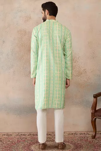 Mens multi silk blend abstract printed kurta