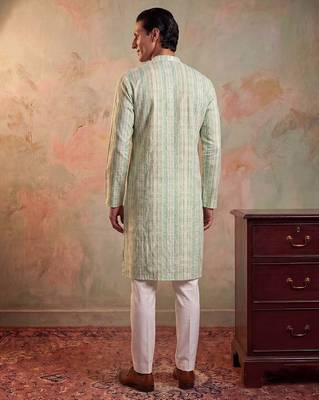 Mens multi silk blend abstract printed kurta 4
