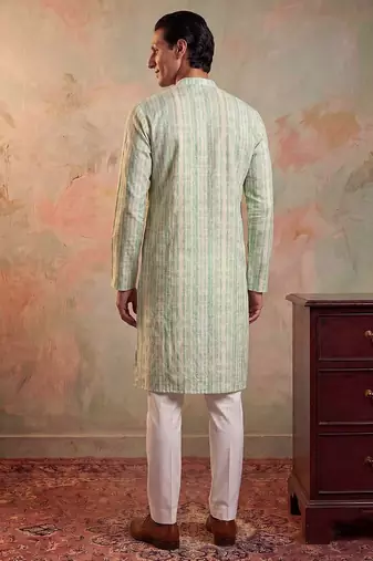 Mens multi silk blend abstract printed kurta