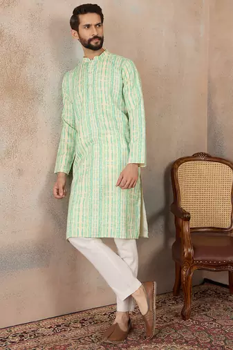 Mens multi silk blend abstract printed kurta