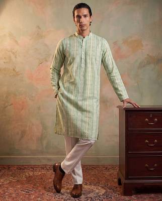 Mens multi silk blend abstract printed kurta 5