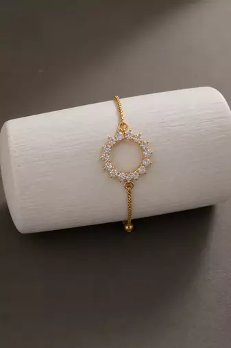 Premium gold adjustable bracelet with oval crystal link design for women