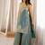 Women's sage green embroidered Silk blend kurta sharara set with dupatta