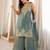 Women's sage green embroidered Silk blend kurta sharara set with dupatta