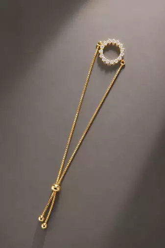 Premium gold adjustable bracelet with oval crystal link design for women
