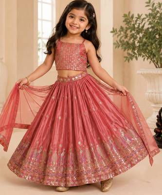 Kids Gajri Chinon Lehenga Choli Dupatta Embroidery Work 1