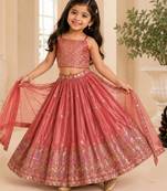 Kids Gajri Chinon Lehenga Choli Dupatta Embroidery Work