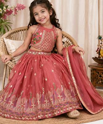 Kids Gajri Chinon Lehenga Choli Dupatta Embroidery Work 2
