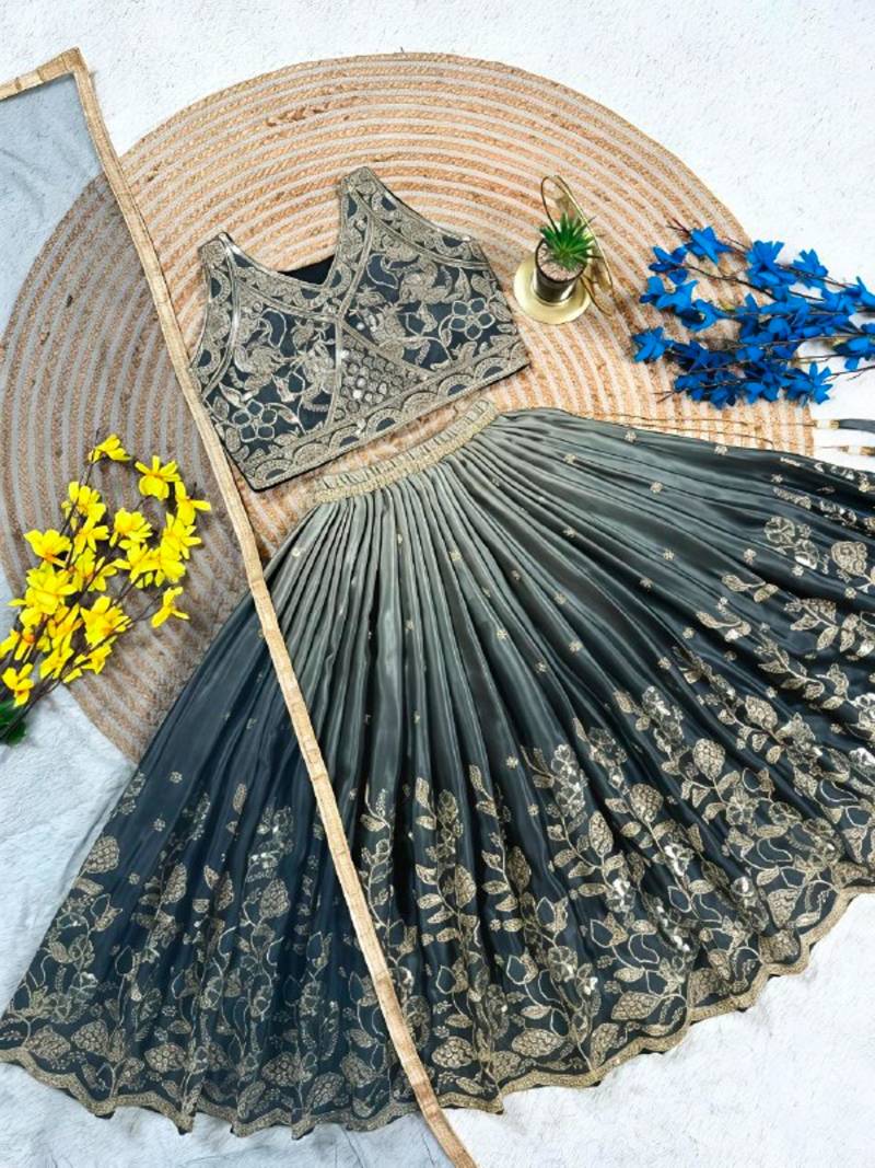 Kids Dark Green Lehenga Choli Dupatta Embroidery Work