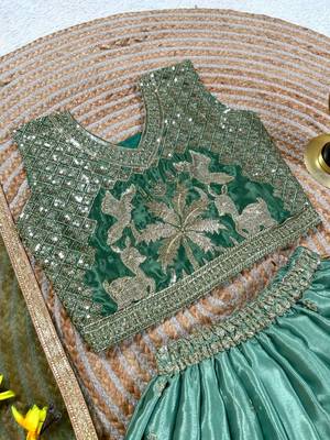 Kids Parrot Green Lehenga Choli Dupatta Embroidery Work 4