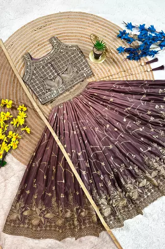 Kids Dark Maroon Embroidered Lehenga Choli with Dupatta