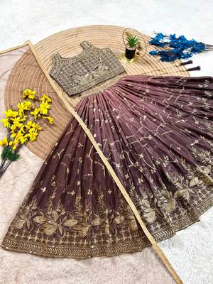 Kids Dark Maroon Embroidered Lehenga Choli with Dupatta 3