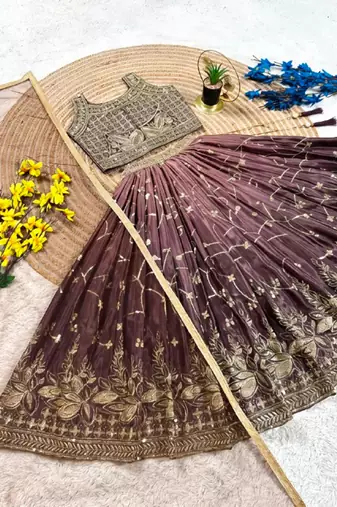 Kids Dark Maroon Embroidered Lehenga Choli with Dupatta