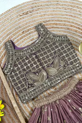Kids Dark Maroon Embroidered Lehenga Choli with Dupatta