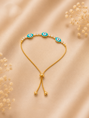 Premium moving solitaire geometric teardrop slider bracelet in yellow gold plating 3