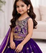 Kids Blue Fendi Lehenga Choli with Dupatta Embroidery Work
