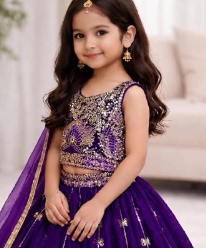 Kids Blue Fendi Lehenga Choli with Dupatta Embroidery Work