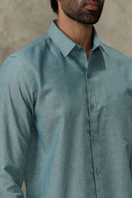 teal plain cotton men's shirt 2
