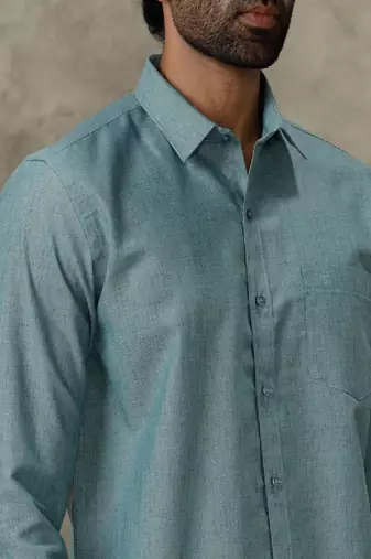 Teal plain cotton shirt men shirts