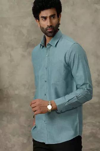 Teal plain cotton shirt men shirts