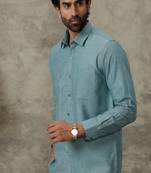 Teal plain cotton shirt men shirts