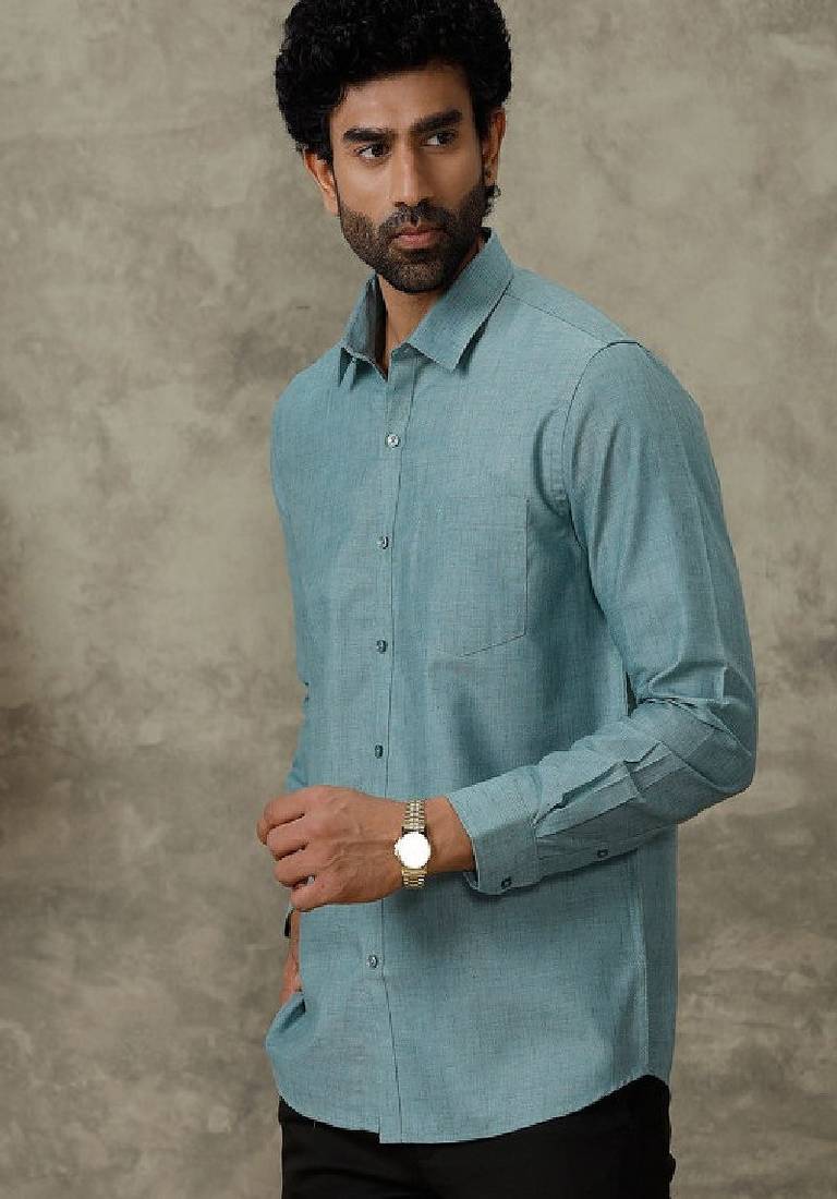 Teal plain cotton shirt men shirts