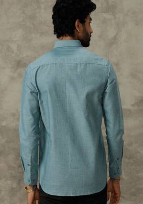teal plain cotton men's shirt 3