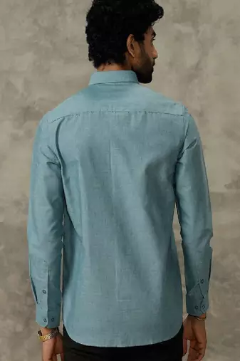 Teal plain cotton shirt men shirts