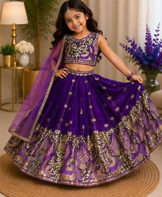 Kids Blue Fendi Lehenga Choli with Dupatta Embroidery Work 3