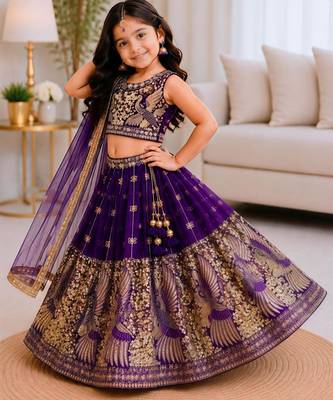 Kids Blue Fendi Lehenga Choli with Dupatta Embroidery Work 1