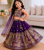 Kids Blue Fendi Lehenga Choli with Dupatta Embroidery Work