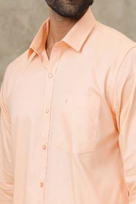peach cotton blend long sleeve shirt and dhoti set 2