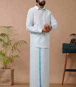 pale blue plain cotton blend dhoti set dhotis