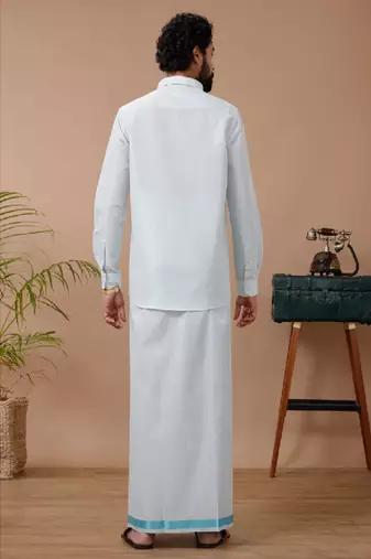 pale blue plain cotton blend dhoti set dhotis