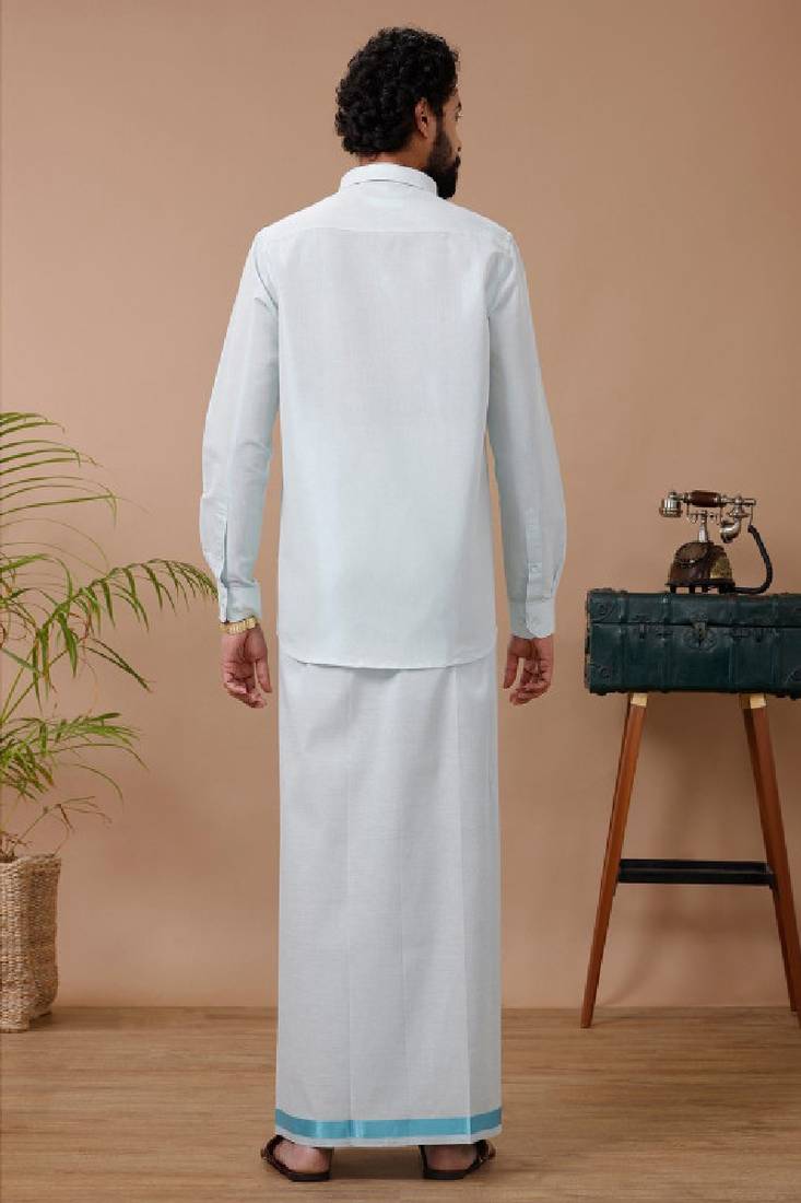 pale blue plain cotton blend dhoti set dhotis