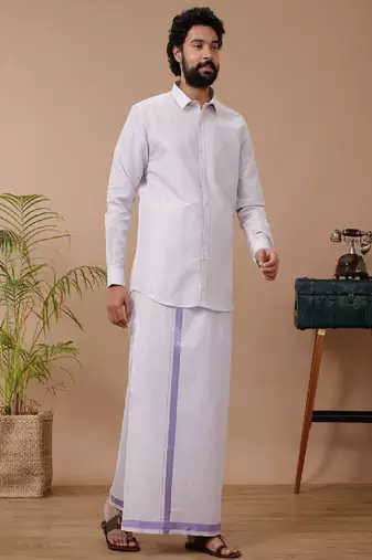 Lavender shirt cotton blend dhoti-kurta set