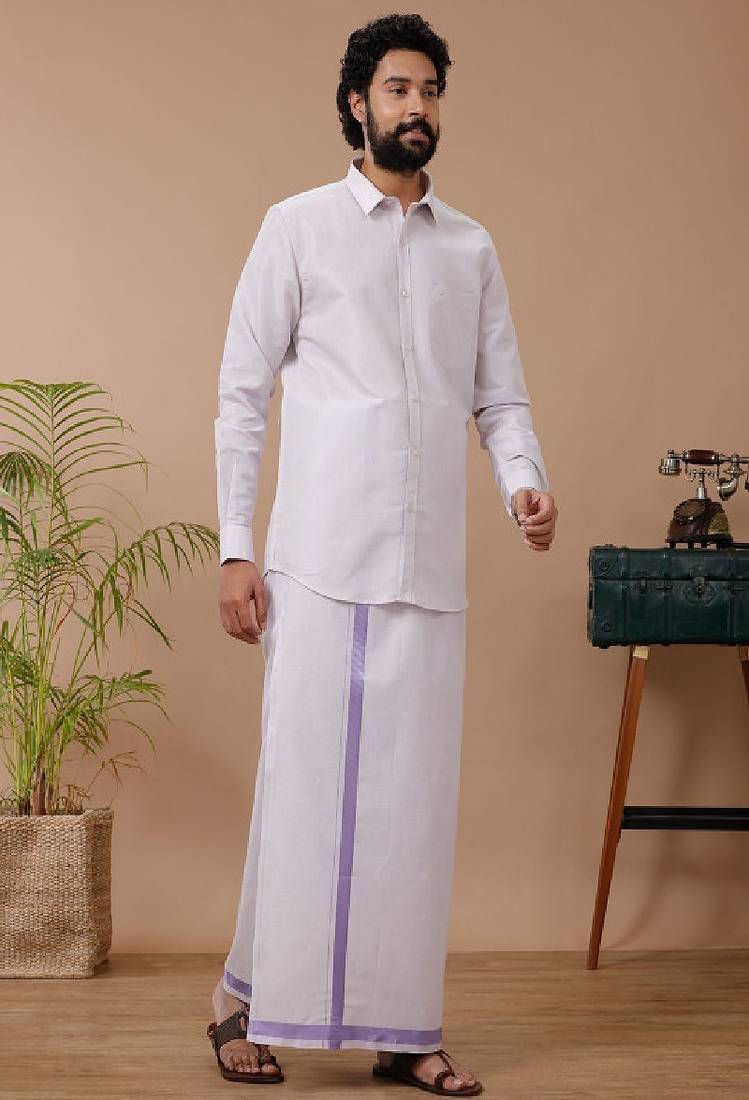 Lavender shirt cotton blend dhoti-kurta set