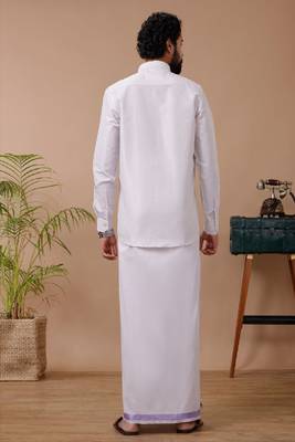 lavender cotton blend men's dhoti kurta set with traditional shirt 3