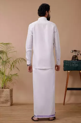 Lavender shirt cotton blend dhoti-kurta set