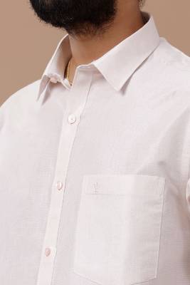 pink cotton blend men's shirt and veshti set 2