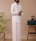 Pink shirt cotton blend veshti set with shirt