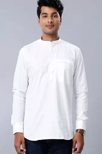 White thread work cotton straight kurta