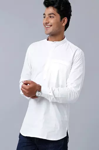 White thread work cotton straight kurta