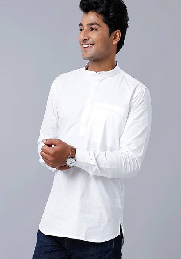 White thread work cotton straight kurta