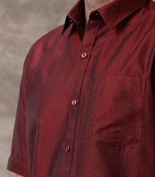 Ramraj maroon plain cotton shirt and veshti set