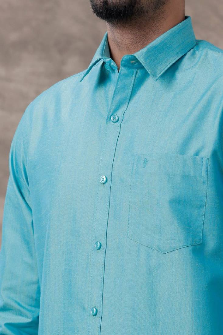 Blue plain cotton shirt and veshti set
