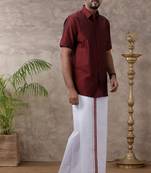 Ramraj maroon plain cotton shirt and veshti set