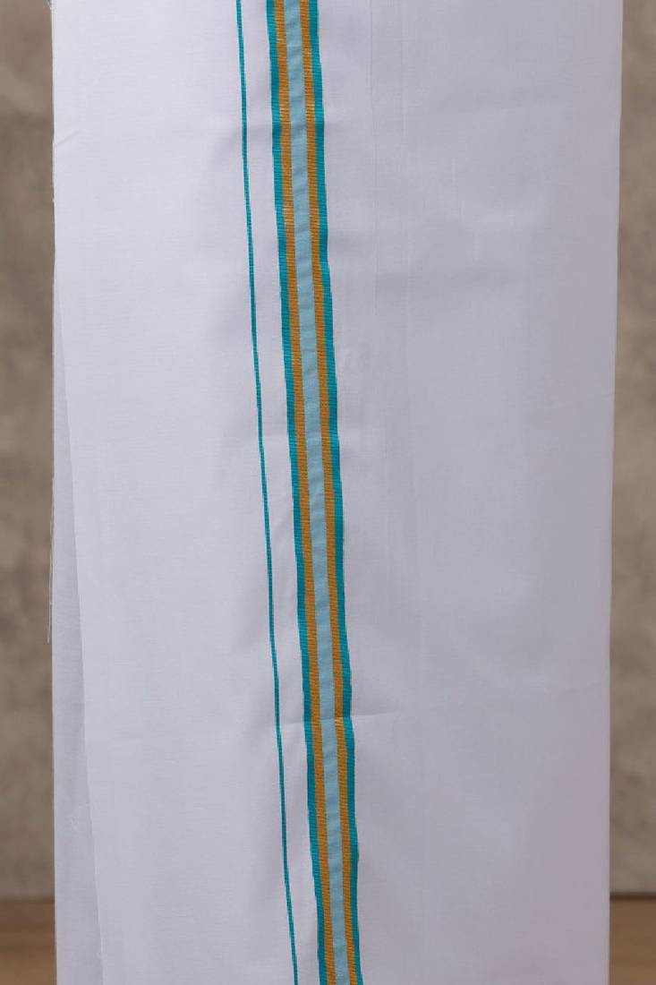 Blue plain cotton shirt and veshti set