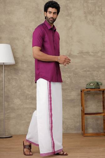 Violet plain cotton shirt dhoti-kurta